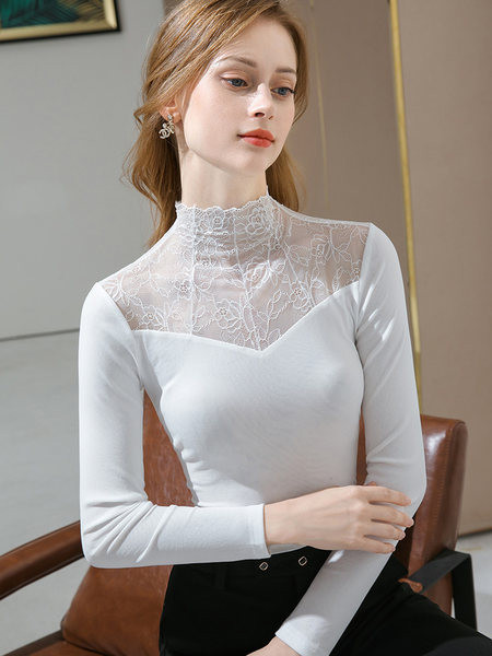 Ženska bluza s visokom kragnom i čipkom