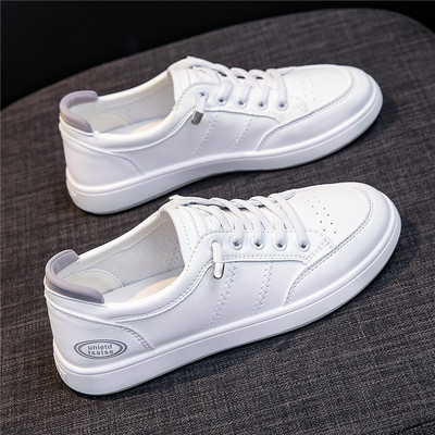 Adidași casual cu șireturi și talpă plată în alb