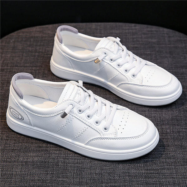 Adidași casual cu șireturi și talpă plată în alb