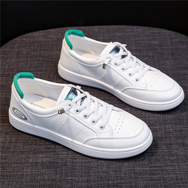 Adidași casual cu șireturi și talpă plată în alb