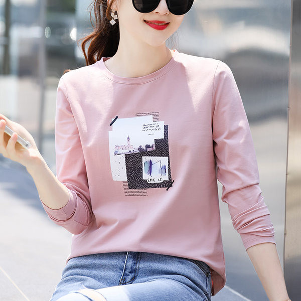 Bluză de toamnă din bumbac cu mâneci lungi și imprimeu color