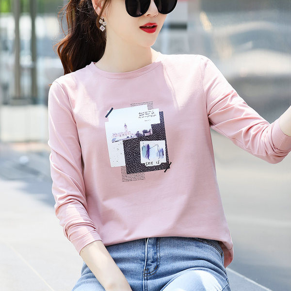 Bluză de toamnă din bumbac cu mâneci lungi și imprimeu color