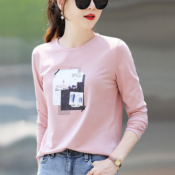 Bluză de toamnă din bumbac cu mâneci lungi și imprimeu color