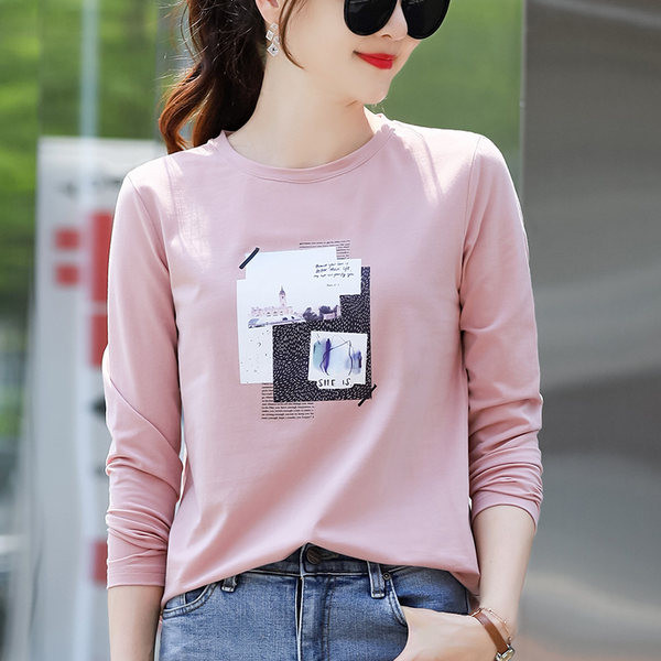 Bluză de toamnă din bumbac cu mâneci lungi și imprimeu color