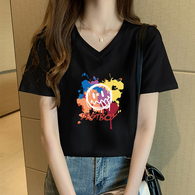 Γυναικείο μπλουζάκι με κοντό μανίκι δύο μοντέλα με έγχρωμη εφαρμογή