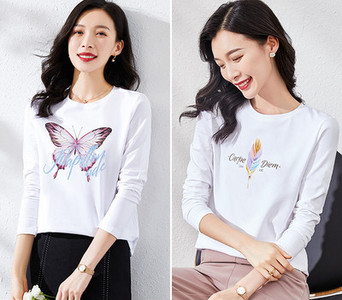 Γυναικεία βαμβακερή μπλούζα με στάμπα - σετ 2 τεμάχια