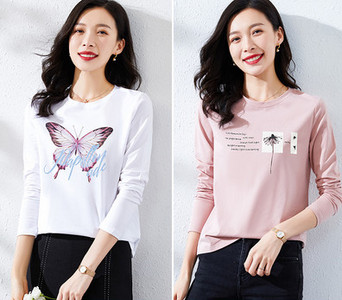 Γυναικεία βαμβακερή μπλούζα με στάμπα - σετ 2 τεμάχια