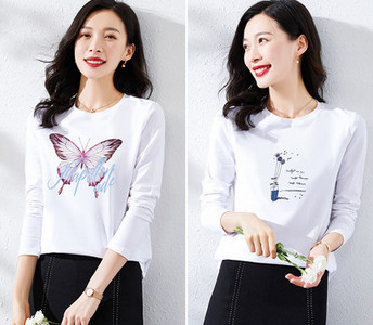 Γυναικεία βαμβακερή μπλούζα με στάμπα - σετ 2 τεμάχια