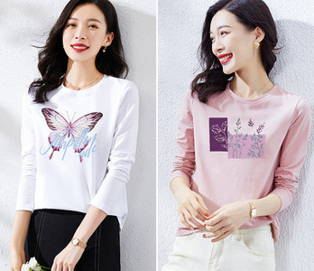 Γυναικεία βαμβακερή μπλούζα με στάμπα - σετ 2 τεμάχια