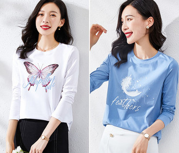 Γυναικεία βαμβακερή μπλούζα με στάμπα - σετ 2 τεμάχια