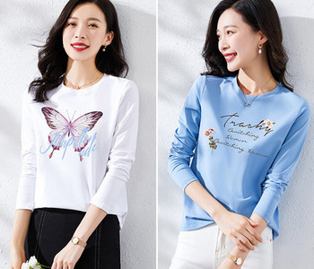 Γυναικεία βαμβακερή μπλούζα με στάμπα - σετ 2 τεμάχια