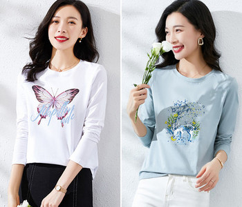 Γυναικεία βαμβακερή μπλούζα με στάμπα - σετ 2 τεμάχια