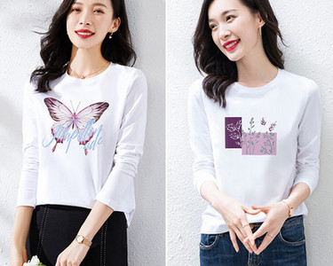 Γυναικεία βαμβακερή μπλούζα με στάμπα - σετ 2 τεμάχια