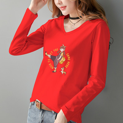 Γυναικεία μπλούζα με μακριά μανίκια V λαιμόκοψη και πολύχρωμη απλικέ