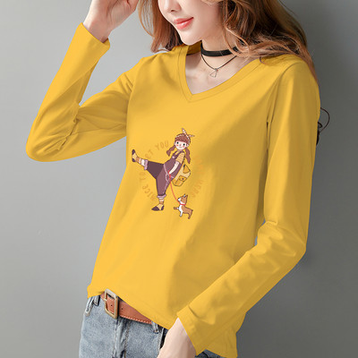 Γυναικεία μπλούζα με μακριά μανίκια V λαιμόκοψη και πολύχρωμη απλικέ