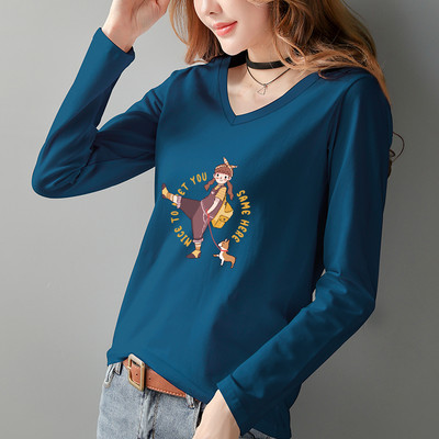 Γυναικεία μπλούζα με μακριά μανίκια V λαιμόκοψη και πολύχρωμη απλικέ