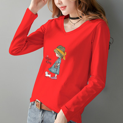 Γυναικεία μπλούζα με μακριά μανίκια V λαιμόκοψη και πολύχρωμη απλικέ