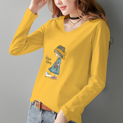 Γυναικεία μπλούζα με μακριά μανίκια V λαιμόκοψη και πολύχρωμη απλικέ