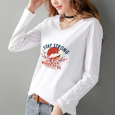 Γυναικεία μπλούζα με μακριά μανίκια V λαιμόκοψη και πολύχρωμη απλικέ