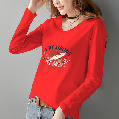 Γυναικεία μπλούζα με μακριά μανίκια V λαιμόκοψη και πολύχρωμη απλικέ