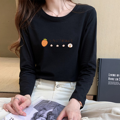 Γυναικεία μπλούζα με μακριά μανίκια, οβάλ λαιμόκοψη και πολύχρωμη απλικέ