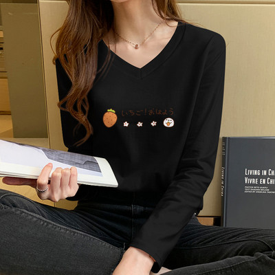 Γυναικεία μπλούζα με μακριά μανίκια, οβάλ λαιμόκοψη και πολύχρωμη απλικέ