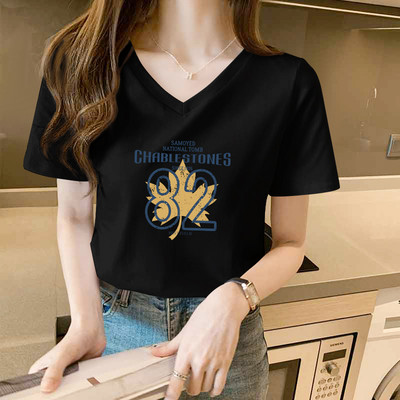 Γυναικείο t-shirt με στάμπα και λαιμόκοψη spitz