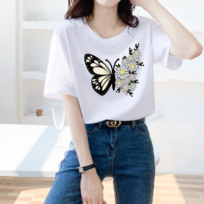 Φαρδύ γυναικείο μπλουζάκι με στρογγυλή λαιμόκοψη