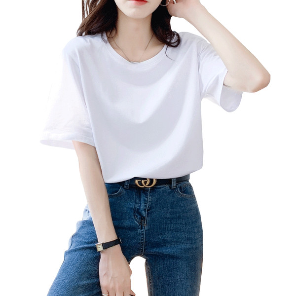 Φαρδύ γυναικείο μπλουζάκι με στρογγυλή λαιμόκοψη