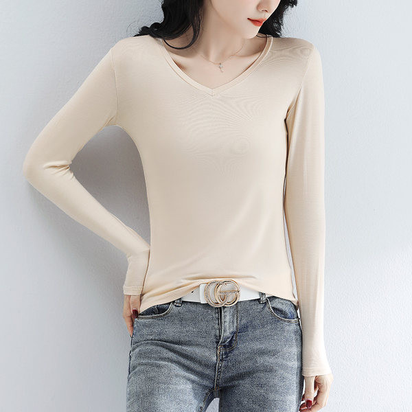 Moderna ženska jednobojna bluza sa špic izrezom