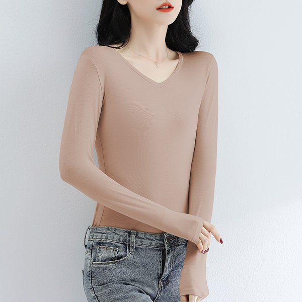 Moderna ženska jednobojna bluza sa špic izrezom