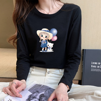 Casual βαμβακερή μπλούζα με έγχρωμη στάμπα και μακριά μανίκια