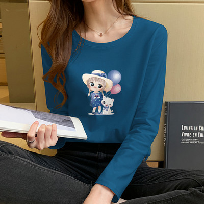 Casual βαμβακερή μπλούζα με έγχρωμη στάμπα και μακριά μανίκια