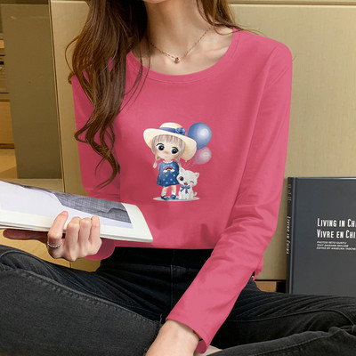 Casual βαμβακερή μπλούζα με έγχρωμη στάμπα και μακριά μανίκια