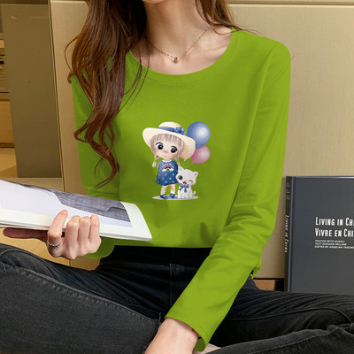 Casual βαμβακερή μπλούζα με έγχρωμη στάμπα και μακριά μανίκια