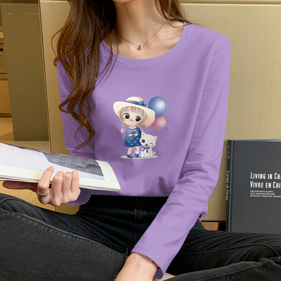 Casual βαμβακερή μπλούζα με έγχρωμη στάμπα και μακριά μανίκια