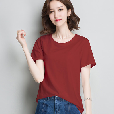 Γυναικείο μπλουζάκι με κοντό μανίκι και οβάλ λαιμόκοψη μονόχρωμο μοντέλο