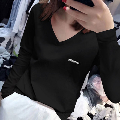 Casual βαμβακερή μπλούζα με spitz ή οβάλ λαιμόκοψη