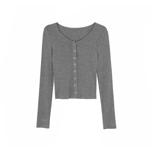 Γυναικεία μπλούζα με μακριά μανίκια λαιμόκοψη και κουμπιά