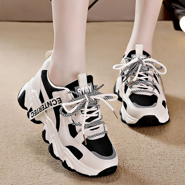 Tenisi casual dama cu sireturi si platforma inalta