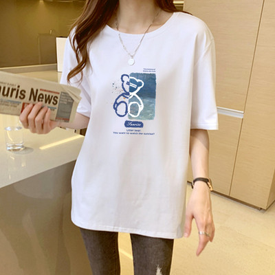 Tricou larg de dama cu aplicatie alba