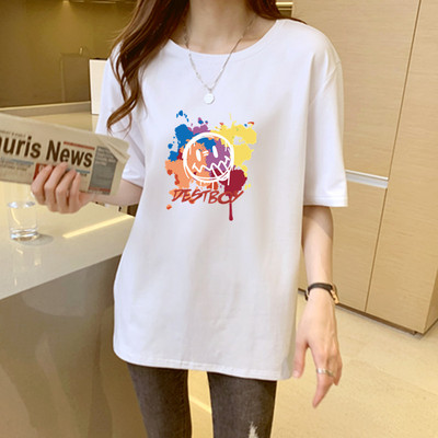 Tricou larg de dama cu aplicatie alba