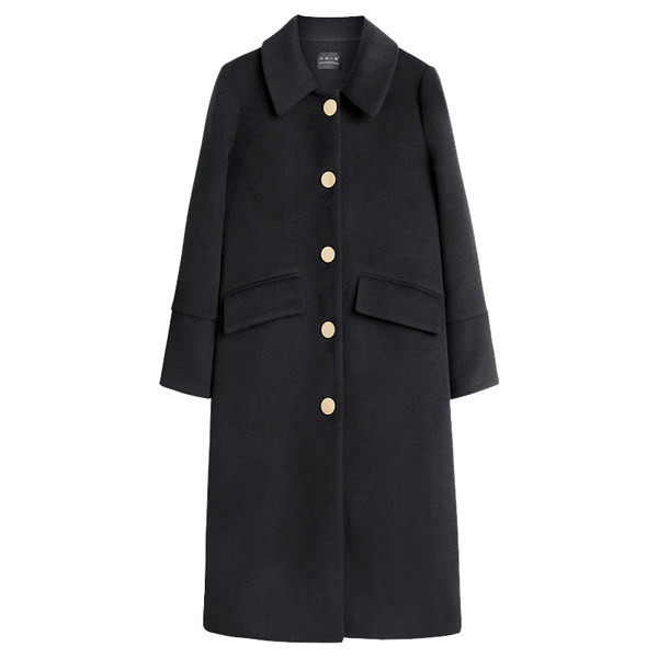 Ženski elegantni dugi kaput s gumbima u crnoj boji
