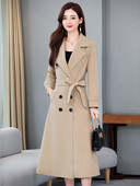 Moderan ženski dugi kaput s remenom ravni model