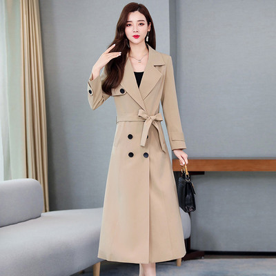 Moderan ženski dugi kaput s remenom ravni model