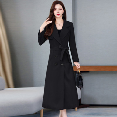 Moderan ženski dugi kaput s remenom ravni model