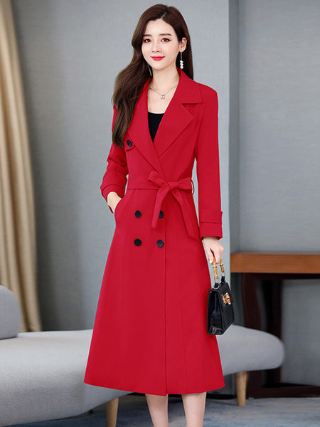 Moderan ženski dugi kaput s remenom ravni model