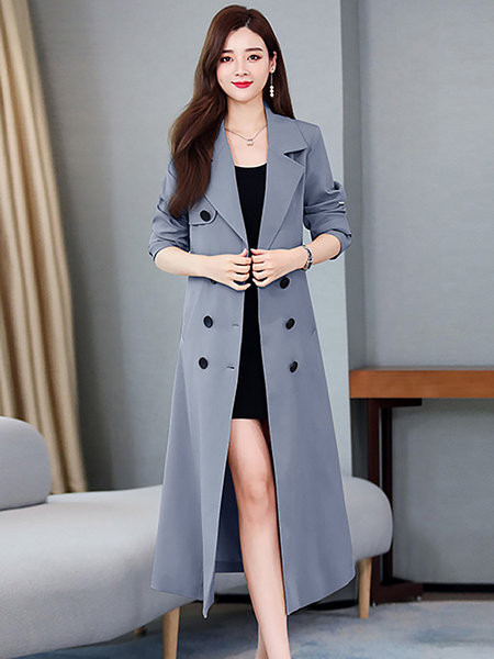 Moderan ženski dugi kaput s remenom ravni model