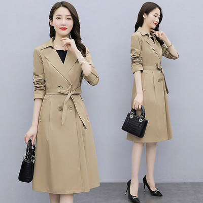 Palton lung de dama cu curea bej