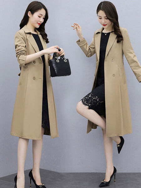 Palton lung de dama cu curea bej